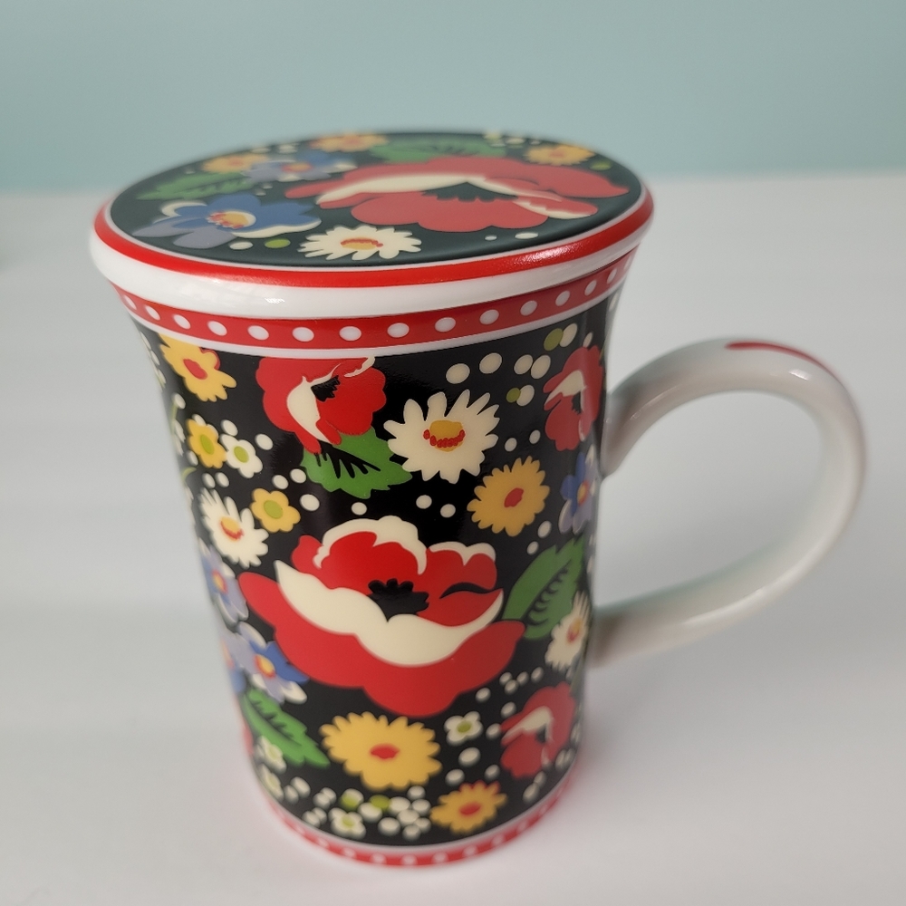Vera Bradley Coffee Tea Mug Poppy Fields Barnes & Noble With Lid Cover 8 oz